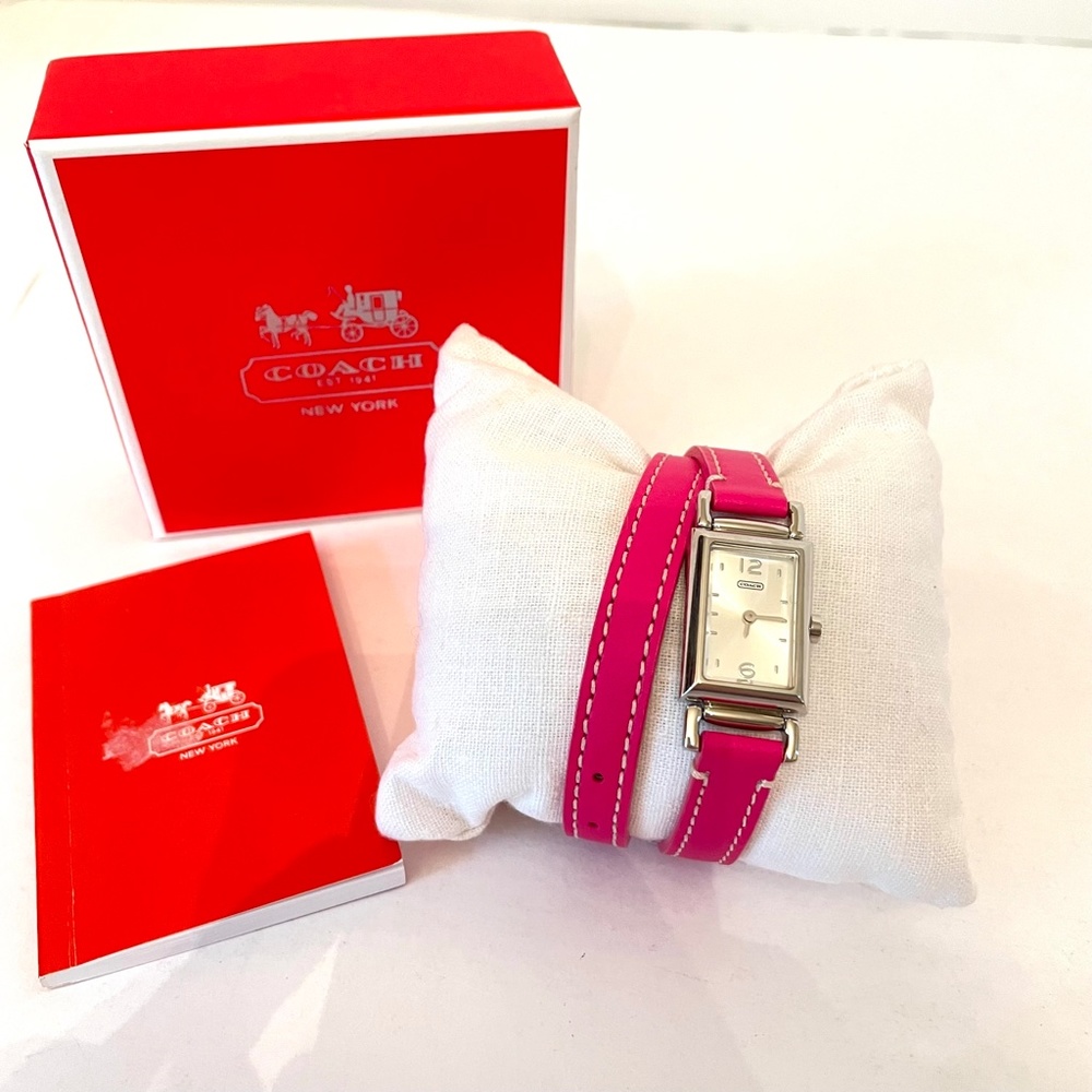 NEW Coach Madison Double Strap Stainless Steel Pink Leather Watch